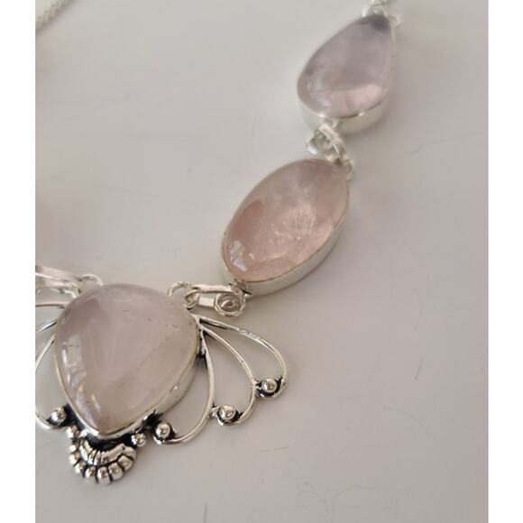 Elegant Rose Quartz Necklace - Sterling Silver Statement Jewelry - Picture 6 of 12